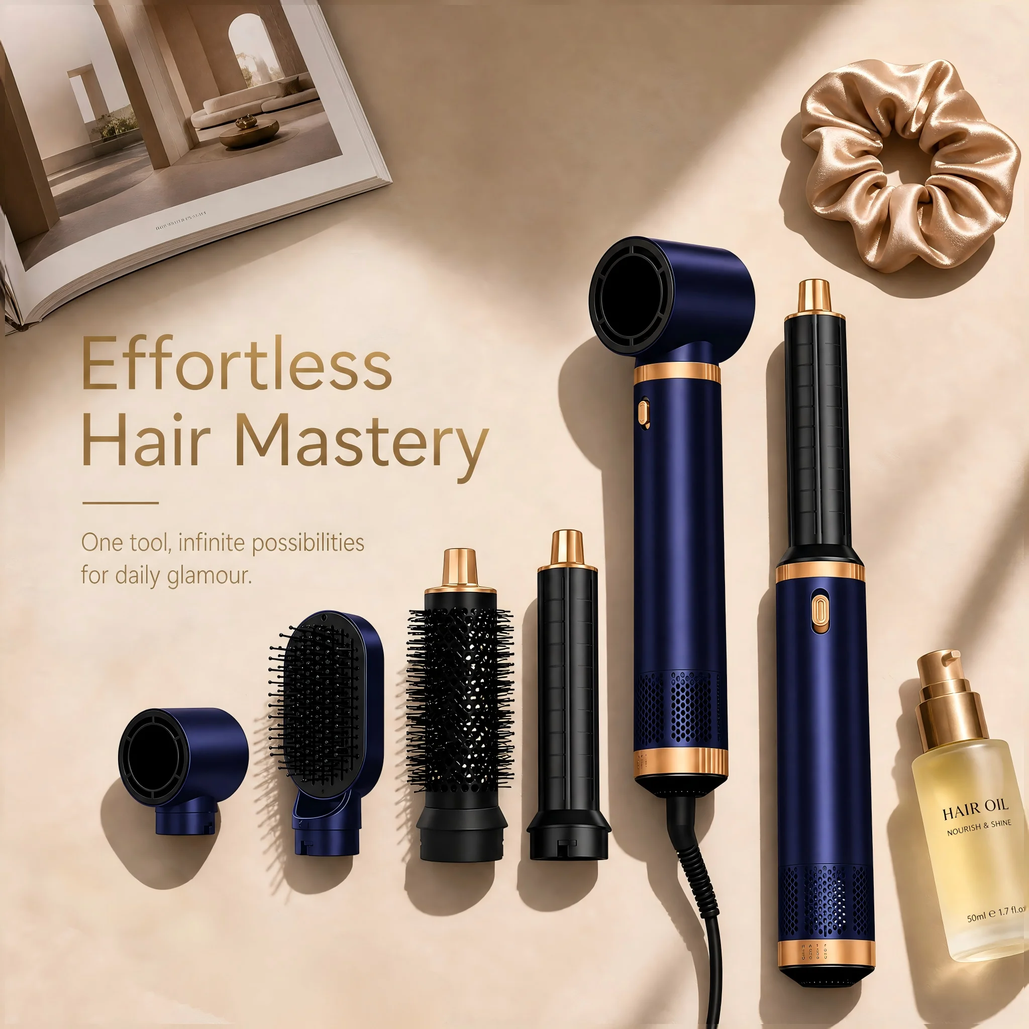 Five-in-one Hair Styling Comb, Featuring Heat Styling and Negative Ion Technology - a Multi-functional Blow Dryer, Curling Iron