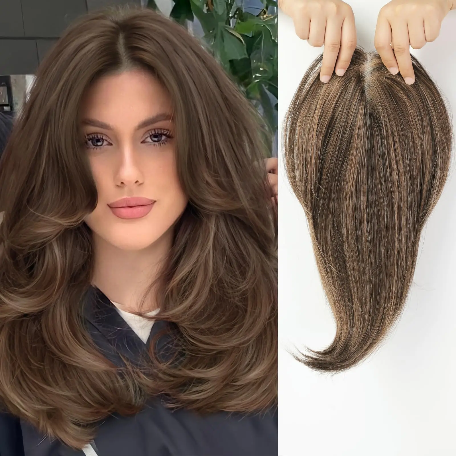 レースフロントヘアピース-女性用-人毛-前髪とミドルパート付き--8x12インチ-12インチ-無地-4-中茶色