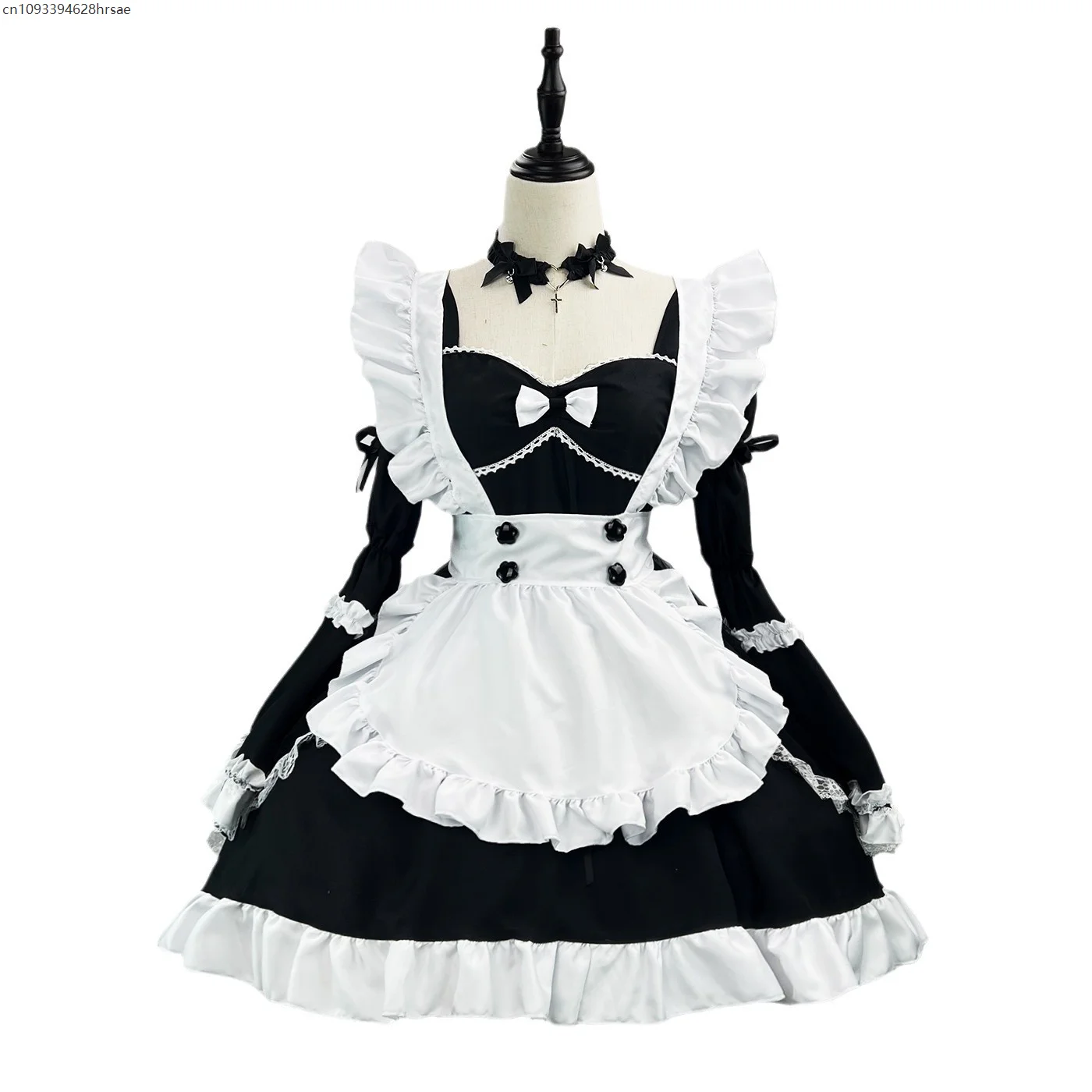O1 حجم كبير لوليتا الصينية تشونغسام أنيمي تأثيري خادمة زي الأميرة هالوين أسود أبيض فتاة المدرسة اليابانية فستان Kawaii