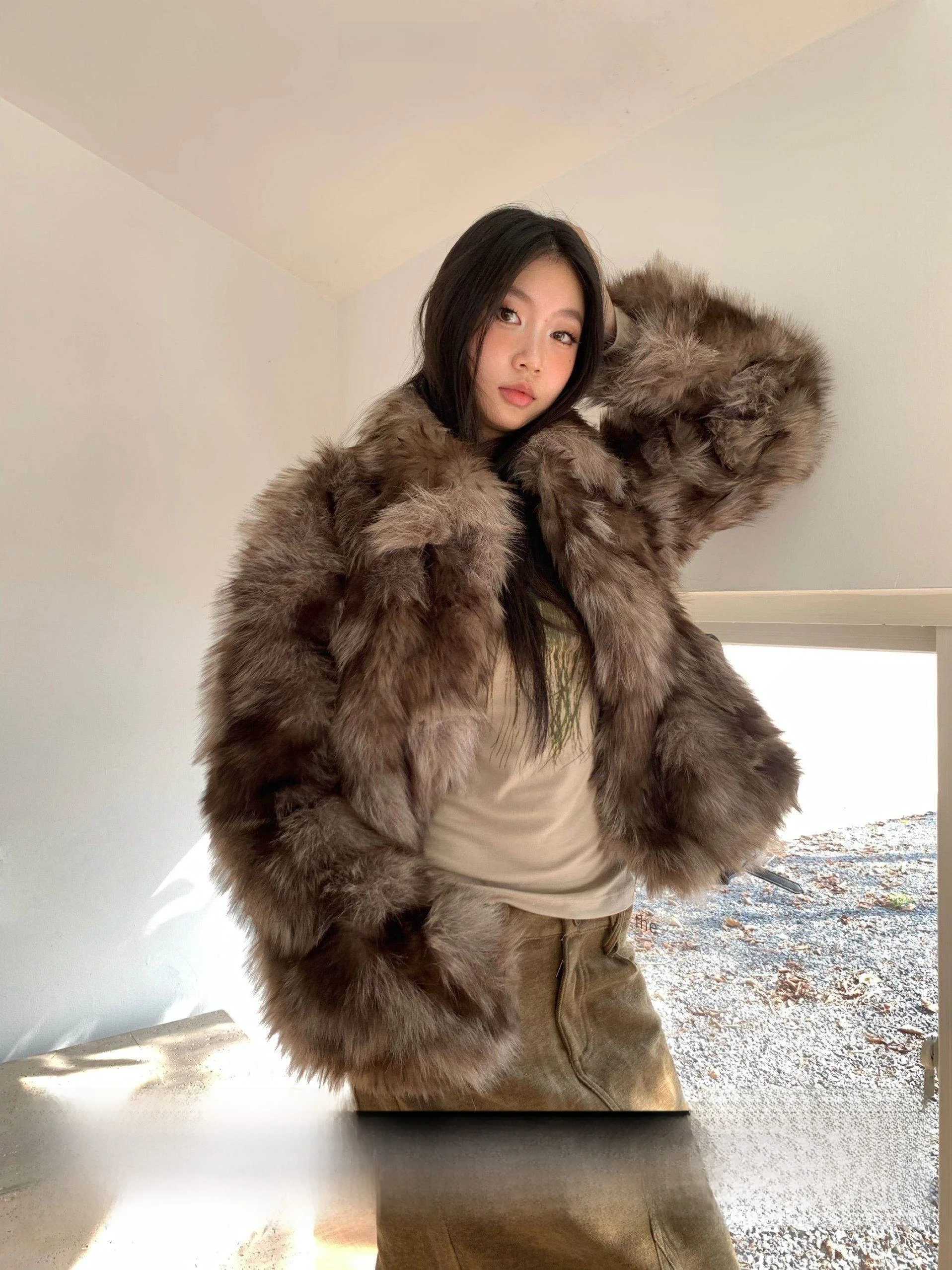 

Fortunee Autumn Winter New Sle ort Thi Fur Coat Women's Coat Casual Commute Sle Loose Fit Long Sve Coat