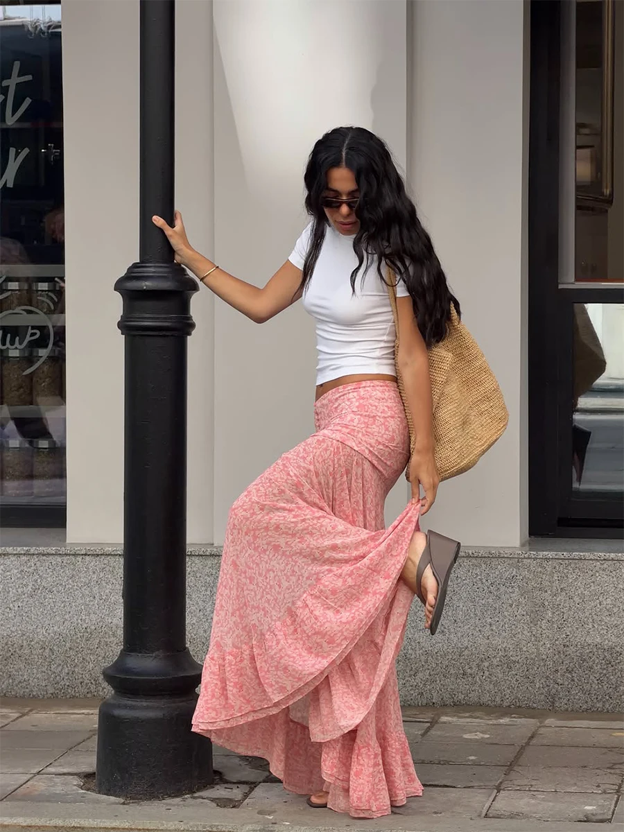 Wolfeel 2026 Series Suitable for Beach Vacations European and American Low Waist Floral Slimming Fish Tail Women's Long Skirt