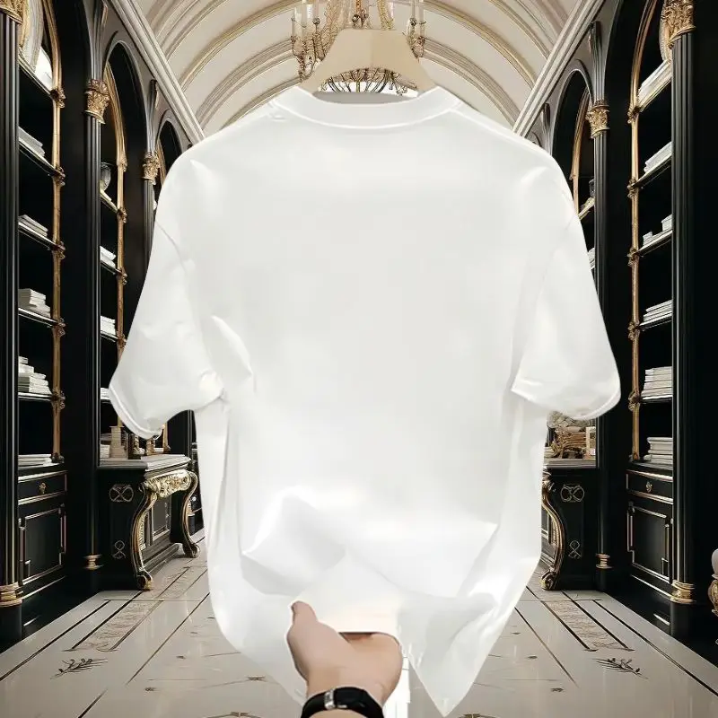 Summer Men's Plus Size High-end Pure Cotton Short Sleeved T-shirt, Cool and Trendy Brand Hot Item, Loose and Light Luxury Top