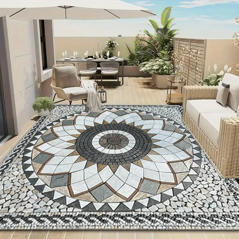 Art Stone Collage Pattern Large Flannel Outdoor Mat, Non-slip Easy To Clean, for Patios, Picnic Areas, Camping Decorations