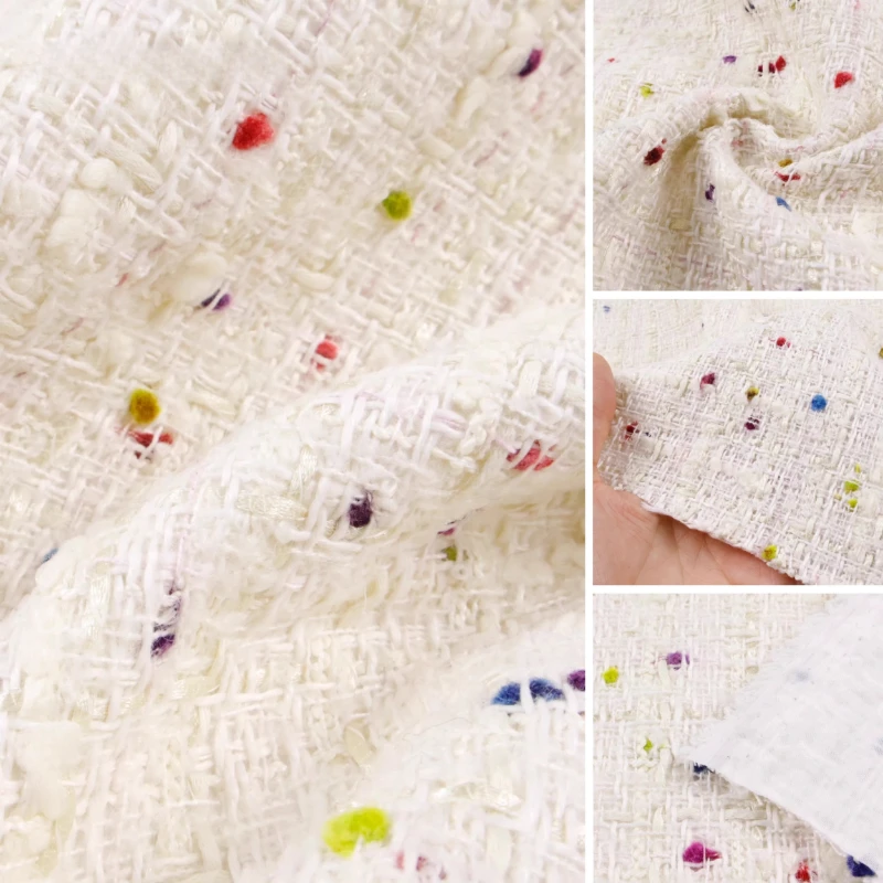 Rejilla 3D blanca cremosa, puntos coloridos, Tweed drapeado, tela tejida estilo Chanel para traje, falda, accesorios de costura, ropa al por mayor