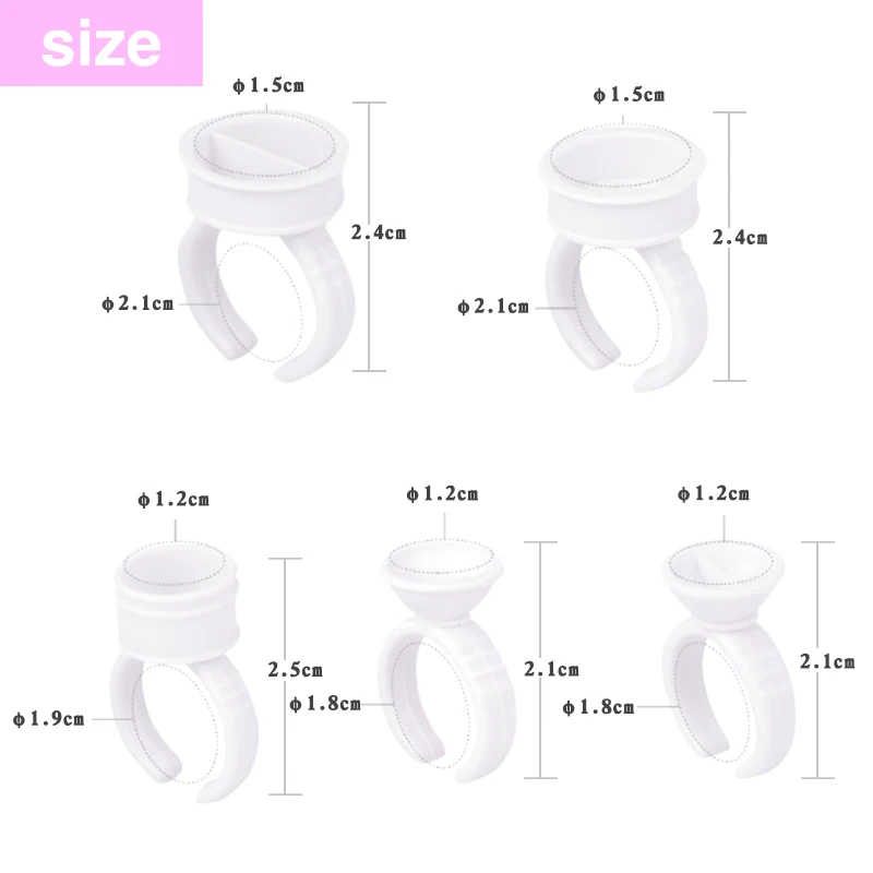 100pcs Disposable White Glue Holder Ring Adhesive Pallet For Eyebrow Tattoo Pigment Eyelash Extension Container Ring Cup