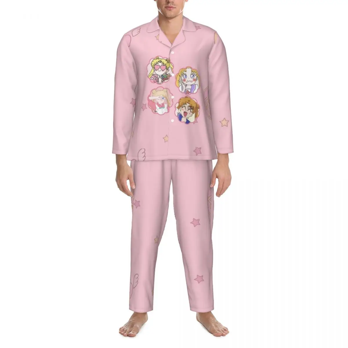 Conjunto de pijamas femininos Sailor Moon com botões, 2 peças, pijama feminino, roupa de dormir