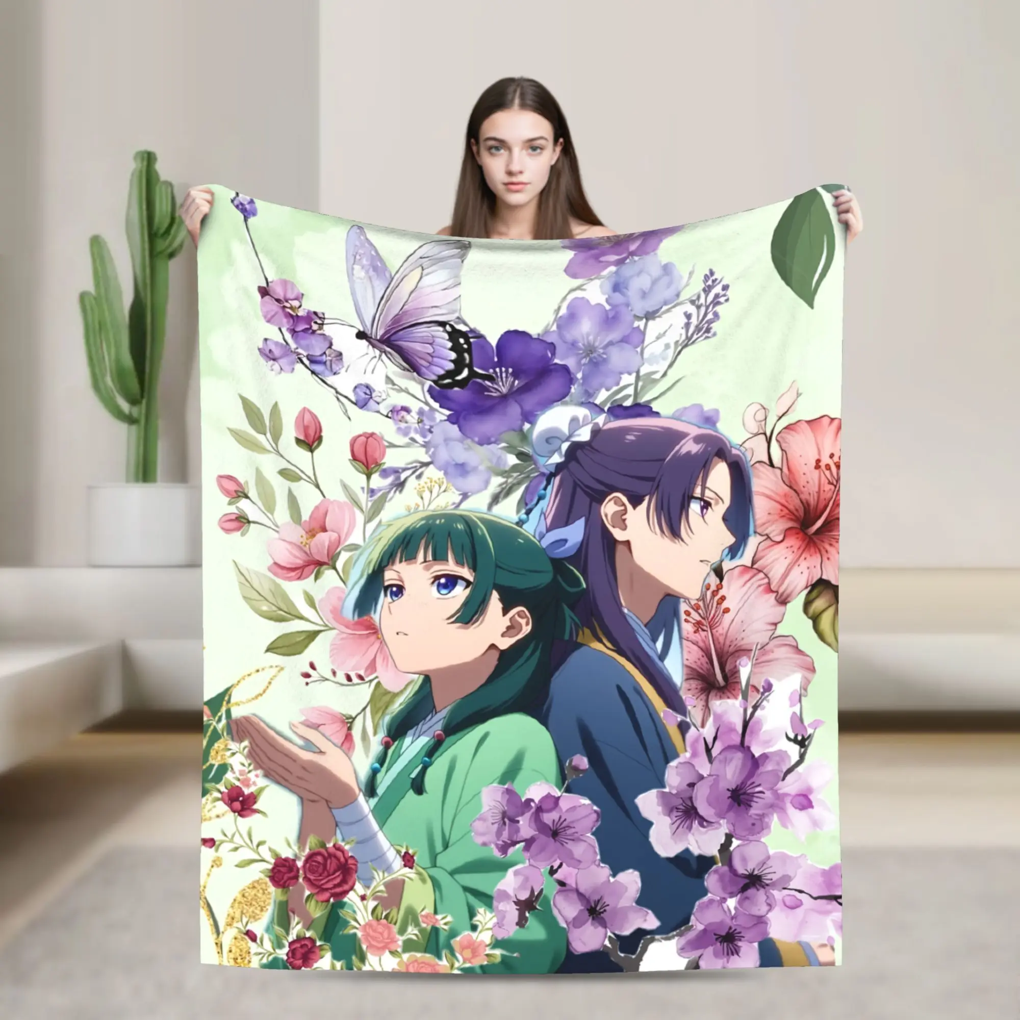 The Apothecary Diaries Anime Knitted Blanket Maomao Jinshi Fuzzy Throw Blanket Home Couch Personalised Ultra-Soft Warm Bedspread