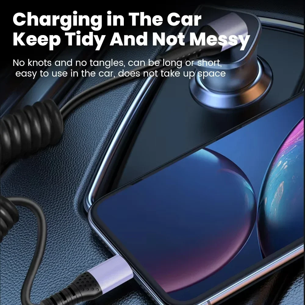 6A 66W 100W USB C to C Coiled Spring Cable 90° Right Angle Retractable Fast Charge Data Wire For iPhone 15 Samsung Xiaomi Huawei