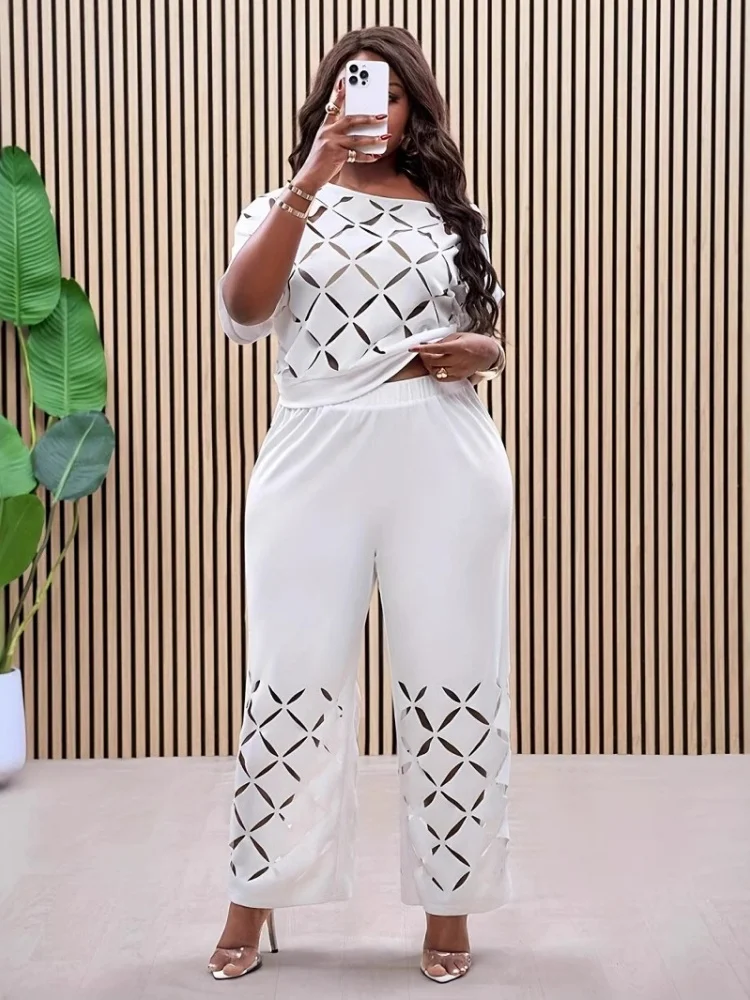 

Wmstar Two Piece Sets Women Wholesale Elegant Solid Color Casual Asymmetric Shoulder Embroidered Pants Outfits New in Summer