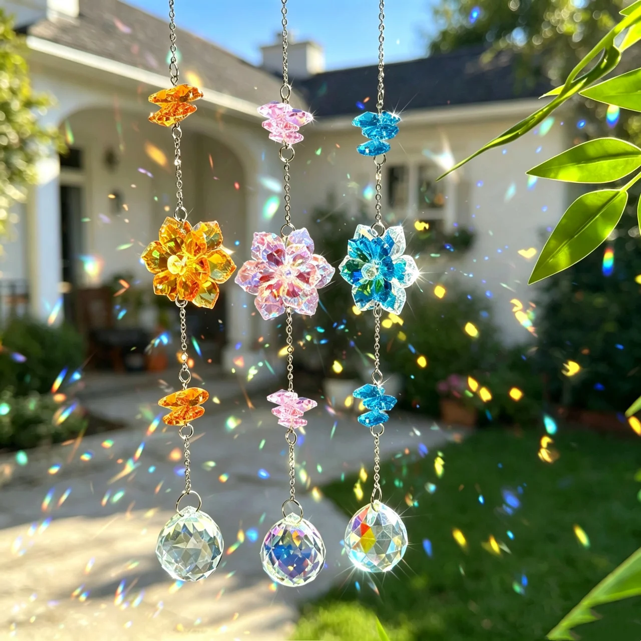 Lotus Leaf Suncatchers with Crystal Prisms Window Sun Catcher Ornament Rainbow Maker for Home Garden Rearview Mirror Charms