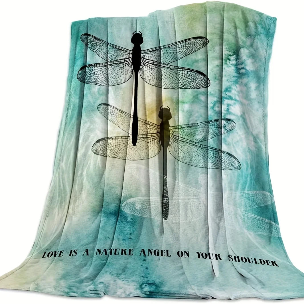 1pc Colorful Dragonfly Throw Blanket, Comfortable Warm Soft Sofa Blanket For All Seasons, Blanket For Office, Bed And Travel, Fo