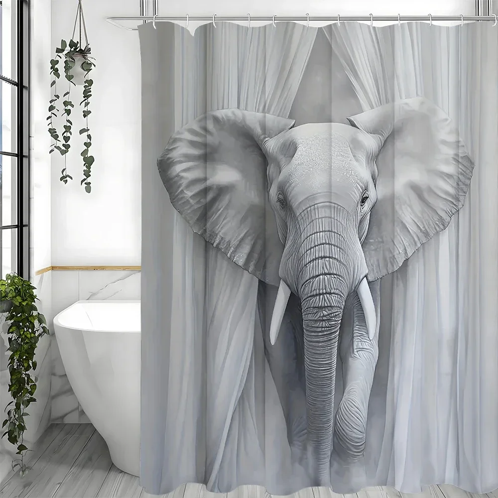 

Gray Elephant Shower Curtain, Bathroom Decorative Shower Curtain, Waterproof Shower Curtain with Hooks 180x180cm