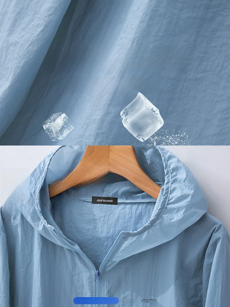 

Jeanswest Men's Ice Silk Qui Dry Jaet Lightweight Breathable Summer New Sle UV Protection Sunade Modern Long irt