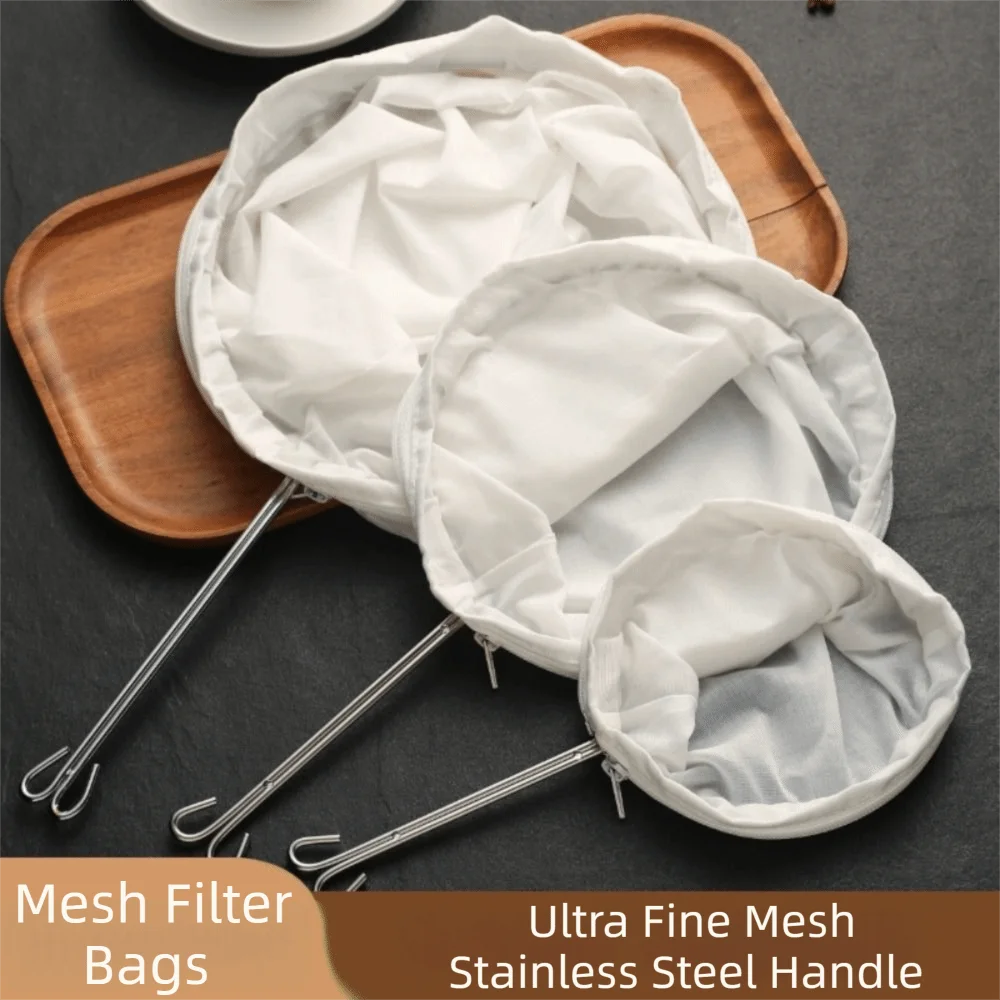 Ultra Fine Mesh Mesh Filter Bags Reusable Washable Strainer Bags with/without Stand Fine Mesh Filter Stainless Steel Handle
