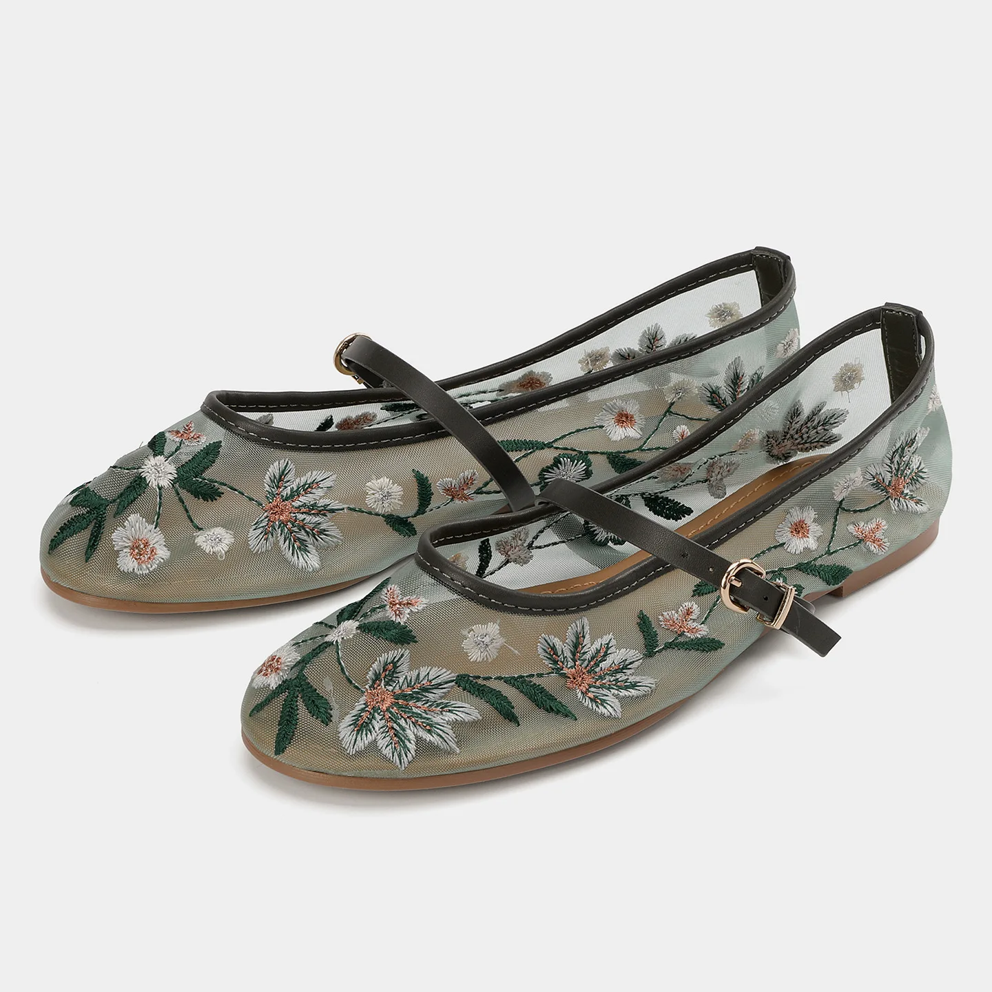 

Za2025summernew arrivalflowerembroider mesh ballet flats round toe flats mary jane shoes women's flats