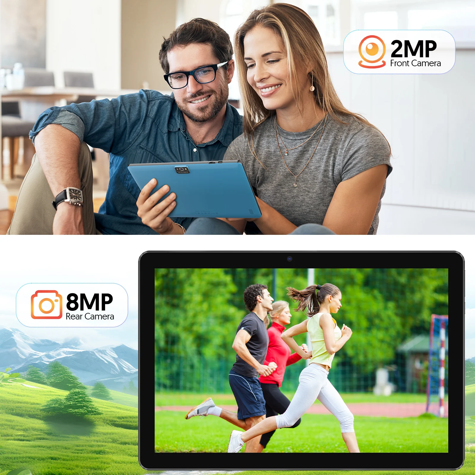 Tablet Android 13 de 10 polegadas, processador quad-core, 7 GB (expansão de memória 3G + 4G) RAM + 64 GB ROM, câmeras duplas, WiFi, Bluetooth