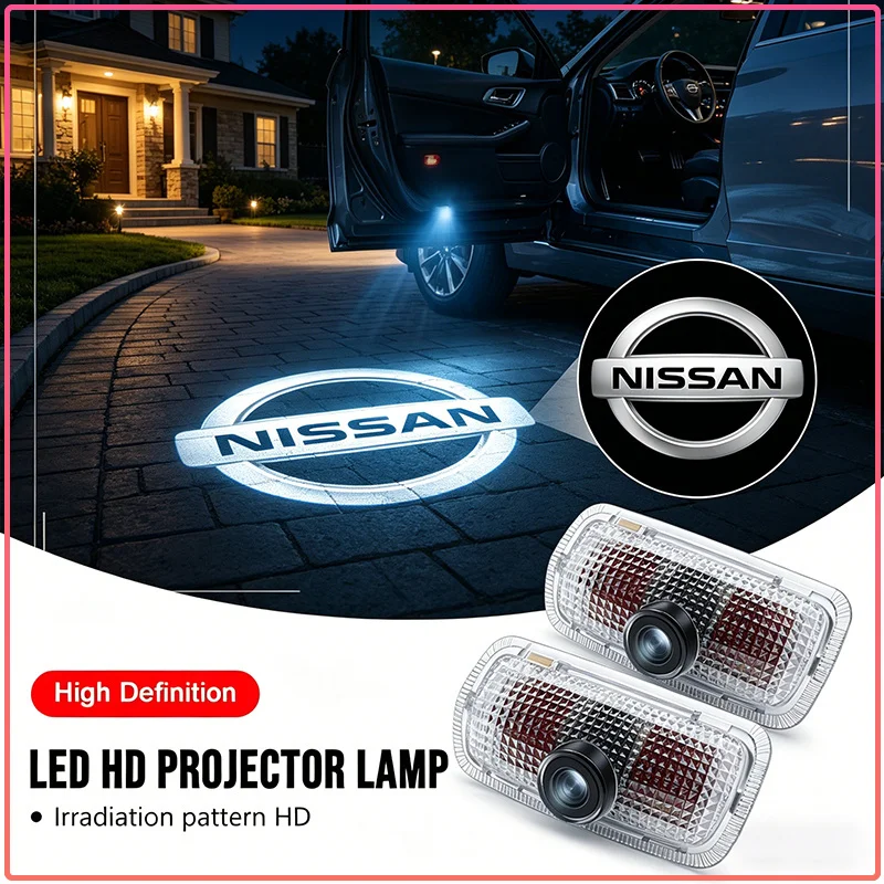 

2Pcs LED Car Door Welcome Light HD Wireless Light Projector Lamps For Nissan Nismo Qashqai J11 J10 Juke X Trail T32 Tiida Teana