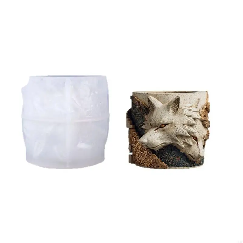 91AF Wolf Head Silicone Crafting Mold for Making Unique Resin Planter Holder Jewelry Displays with Sharpful Detail