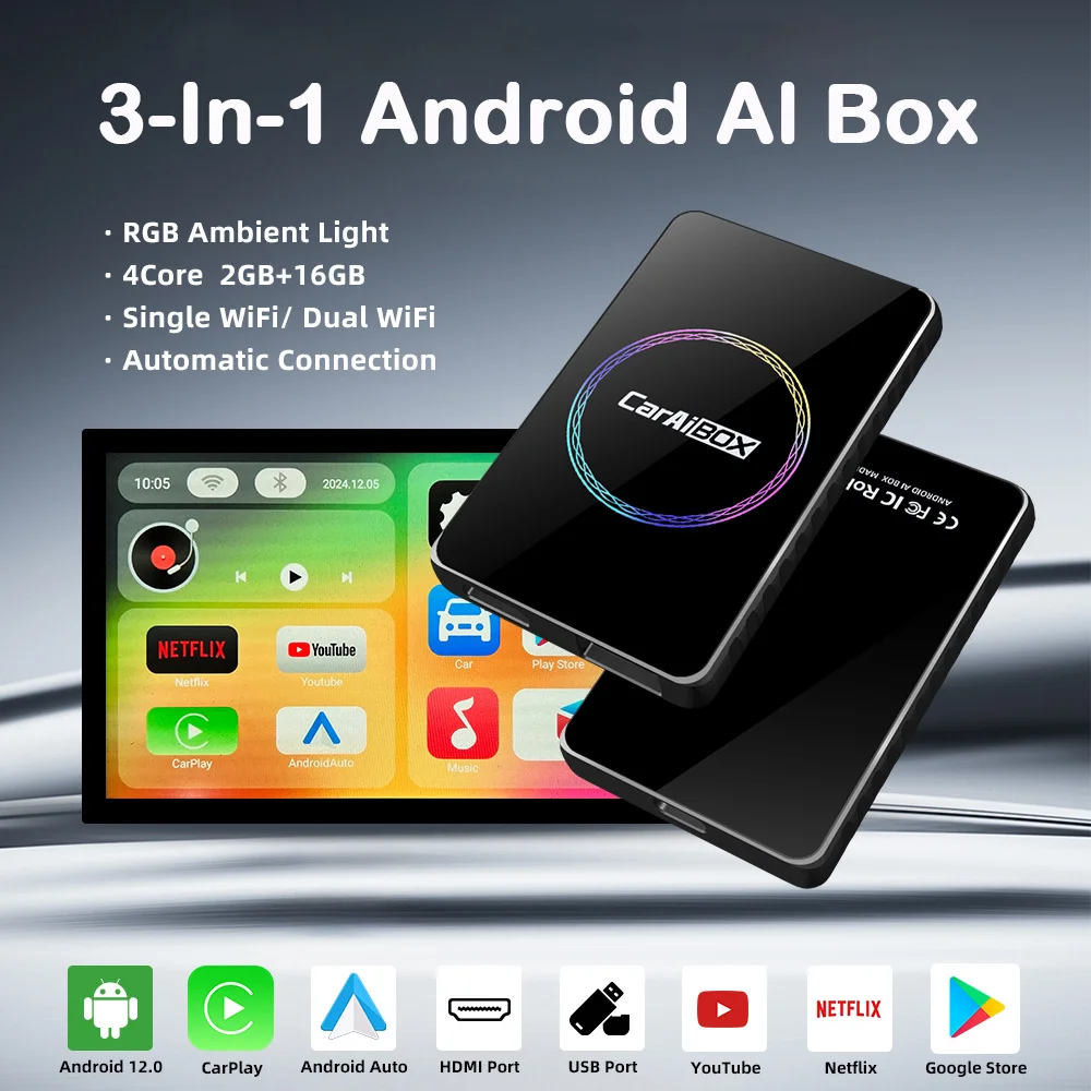 

Android TV Box 5-в-1 с беспроводным CarPlay, беспроводным Android Auto, поддержкой HDMI-видеовыхода, Netflix и IPTV для OEM-автомобилей