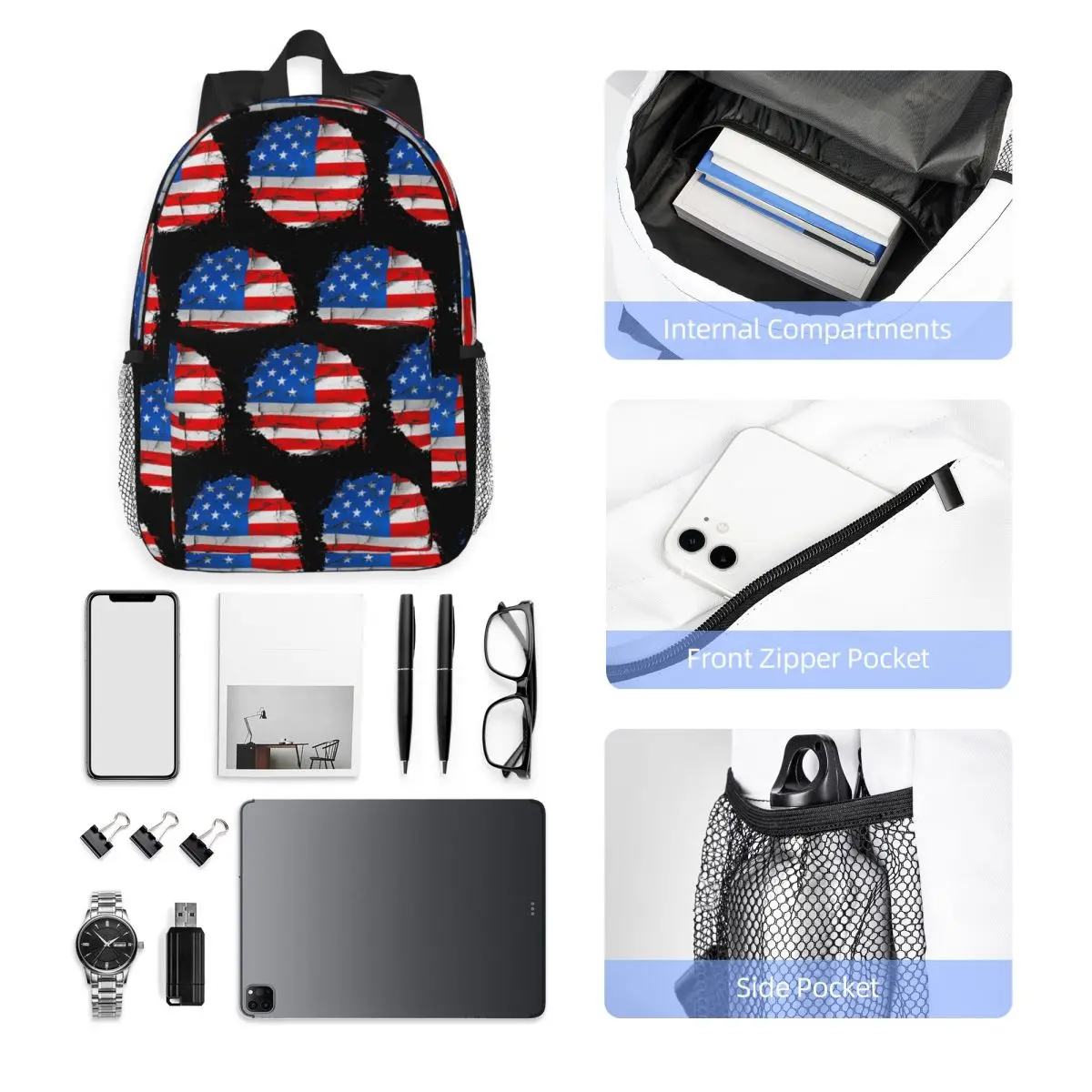 USA America American Flag Backpack Student Boys Girls BookBag Men Women School Bag Laptop Shoulder Bags