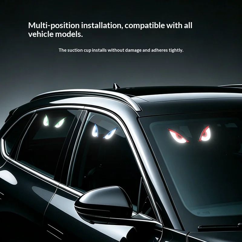 1Pc Demon Eye Solar Powered Car Warning Light Vibration Sensor Rear Window Atmosphere Decor Lamp Auto Exterior Ornament Light