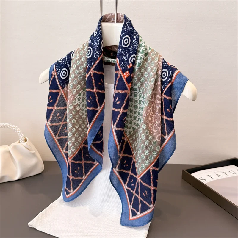 

Trendy Print Square Scarf For Women Cotton Velvet Neck Scarf Shawl Warp Elegant Neckerchief Bandanas Ladies Hijab