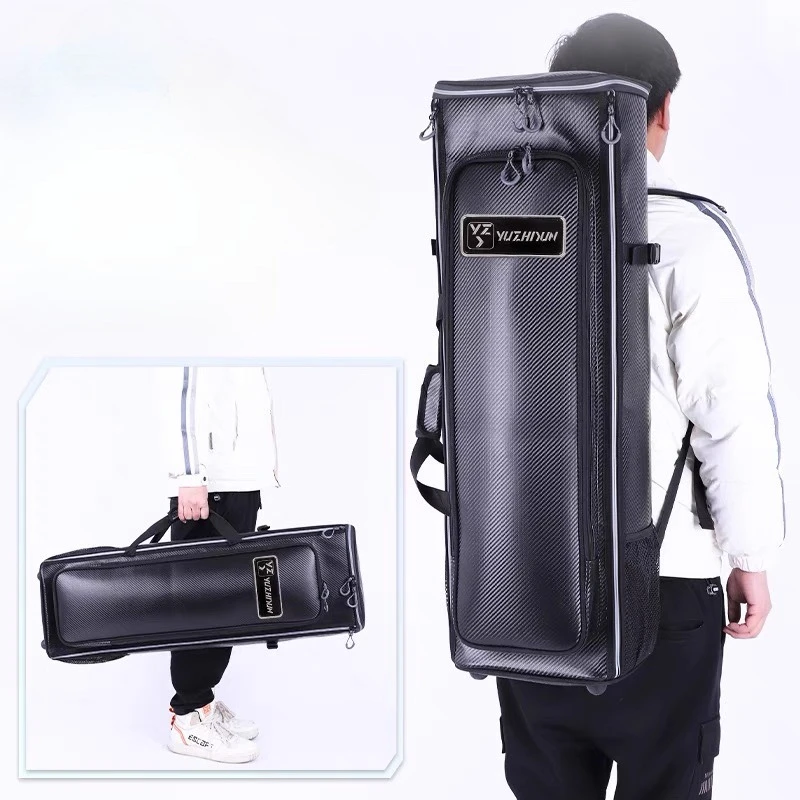 Padded Fishing Backpack, Hard Shell Waterproof Tackle Bag, Large Capacity Rod Carrier, Multi-Purpose Fishing Gear Storage