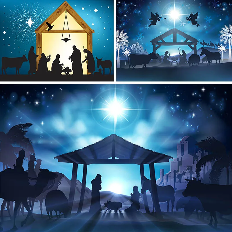 Mehofond Easter Christian Birth of Jesus Backdrop Nativity Scene Night God Bless Photography Background Angel Barn Photo Studio