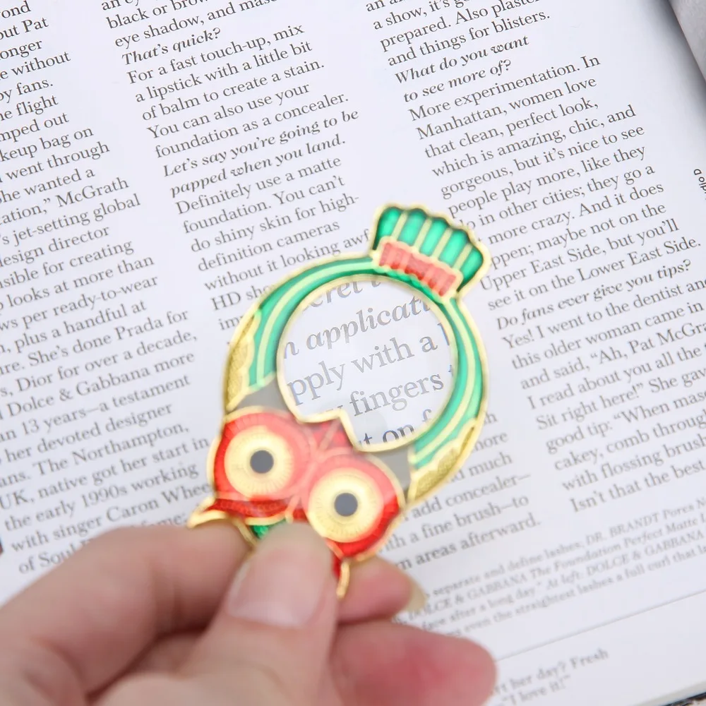 Cute Cute Owl Pattern Magnifying Glass Small Magnifying Glass Metal Reading Magnifier Green Owl Pattern Magnifier Reading Tool
