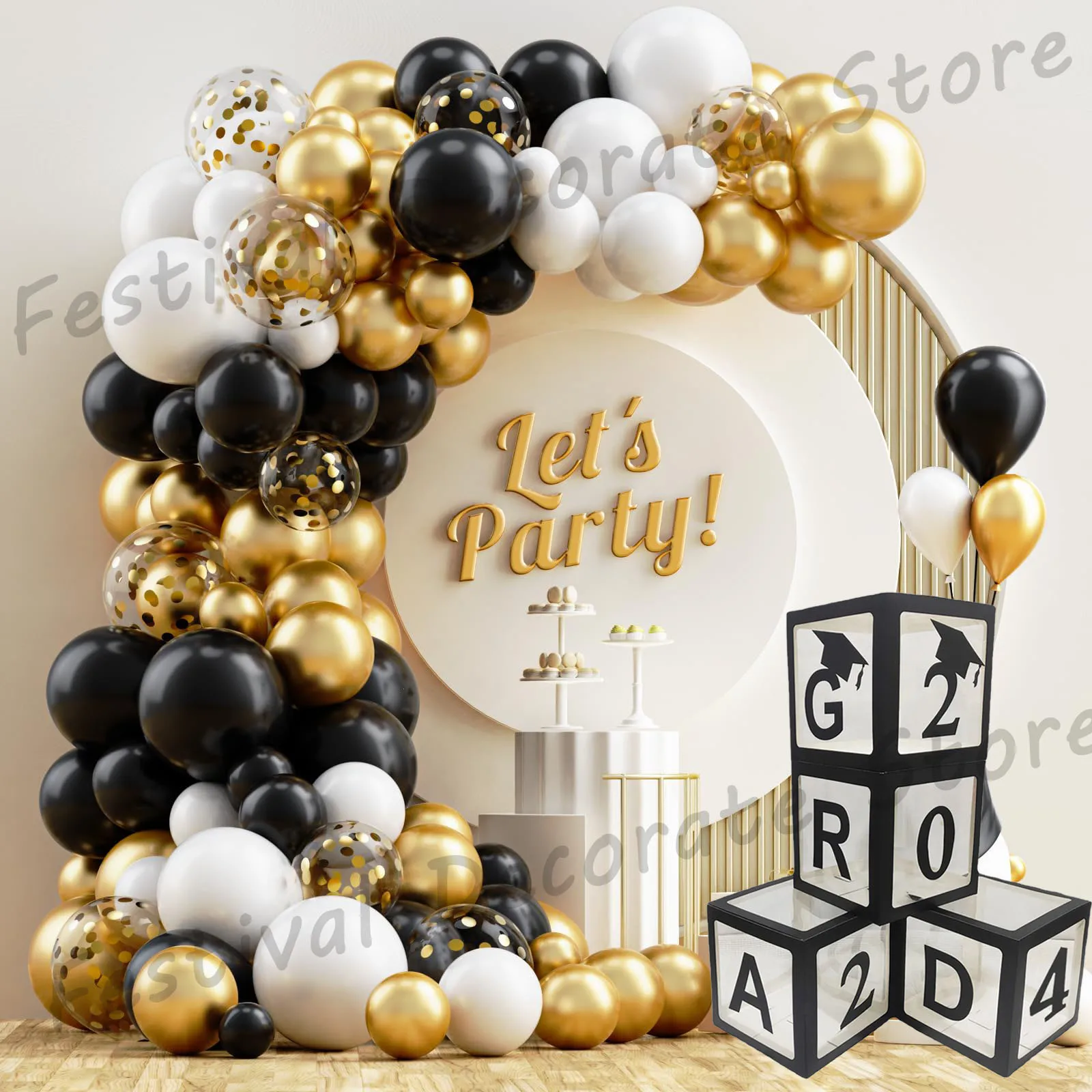 

Class of 2024 Graduation Balloon Boxes Black Gold Balloon Garland Kit for High School College Graduation Celebration Party Decor