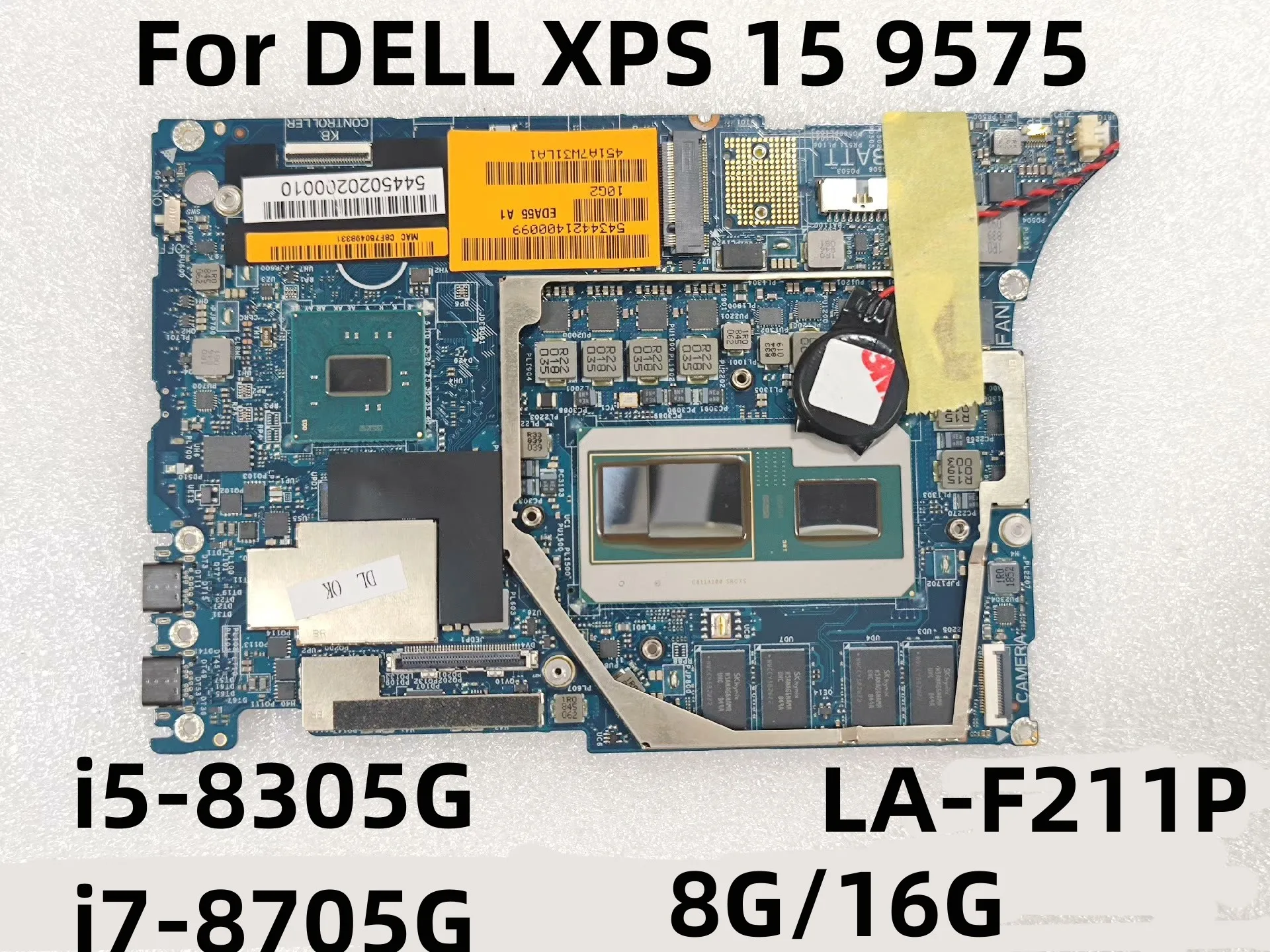 For DELL XPS 15 9575 Laptop Motherboard DAZ10 LA-F211P 05MJK3 Mainboard With i5 i7 8th Gen CPU 8G/16G-RAM 100% Tested Perfectly