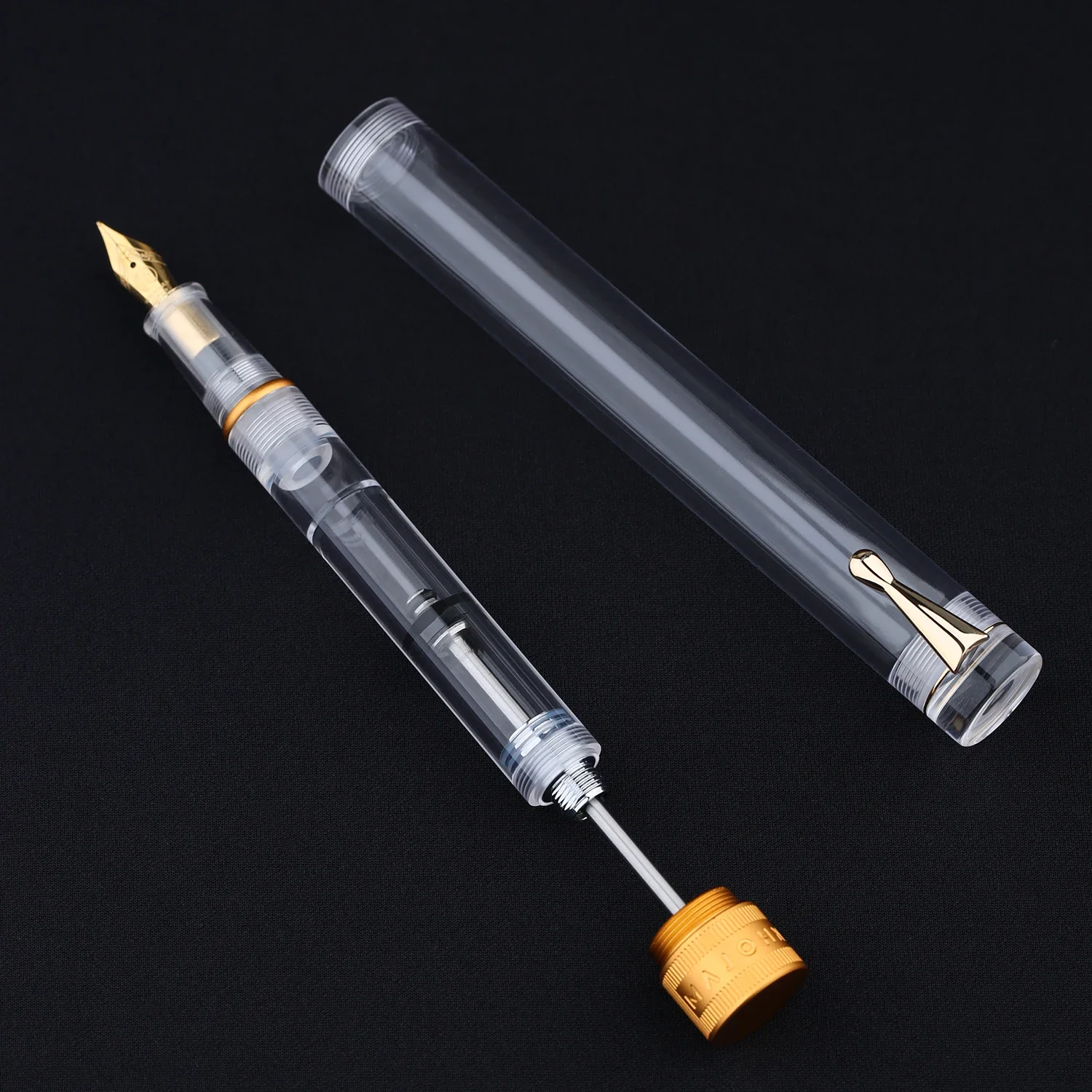 Majohn V1 Vacuum Filling Fountain Pen EF/F/M/ Bent Nib, Transparent Resin Golden/Silver Clip Demonstration Writing Gift Pen