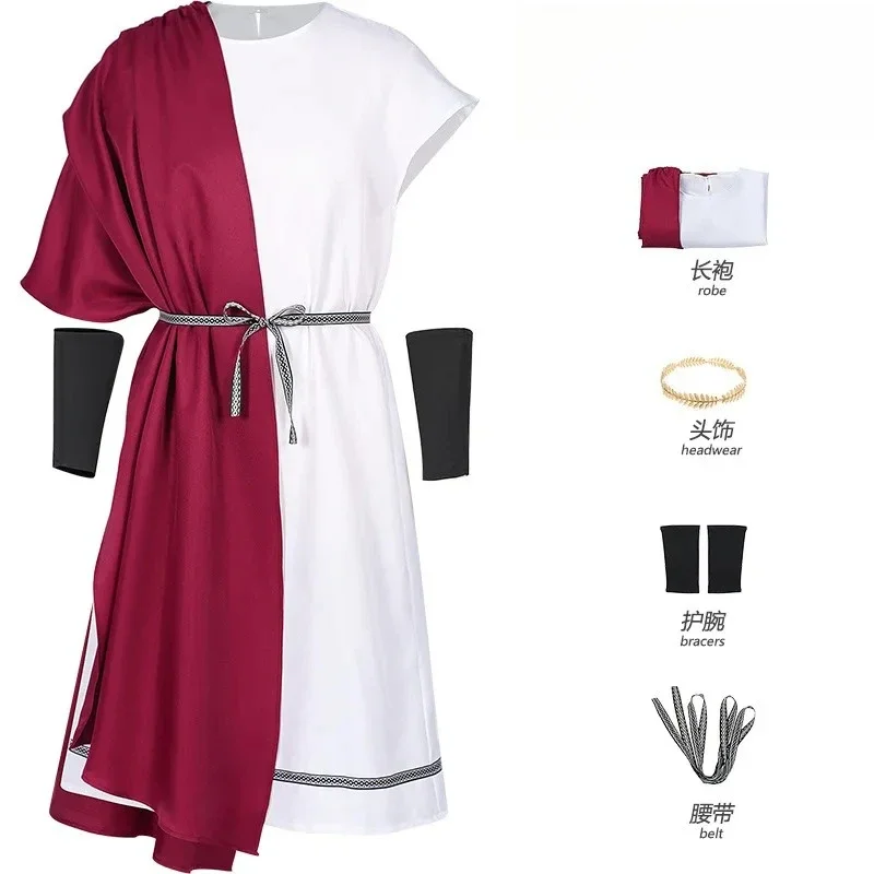 

QWRE Halloween Medieval Role Play Outfit Carnival Costume Adult Men's Roman Toga Laurel Wreath Greece Warrior Cosplay Costume