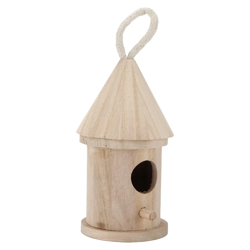 Small Size Hanging Bird House Rope Hanging No Chemical Additives DIY Bird House Painting Surface Strong Build Wooden Bird House
