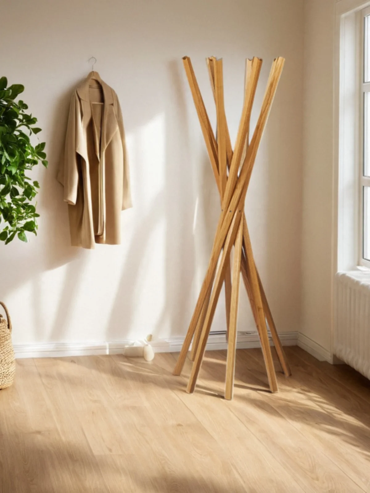 

Foldable floor coat rack Solid wood hanger Bedroom living room hanger Simple hanger Clothes bag rack yimaojia