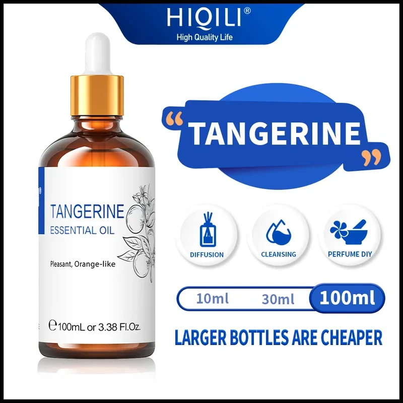 100ML Tangerine Essential Oils, HIQILI  Undiluted Premium Citrus Oil for Cleaning Spray, Air Freshener, Diffuser, Massage, Soaps