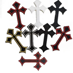 10Pcs Red White Black Cross Patch Embroidered Appliques Iron DIY Cloth Repair Sticker