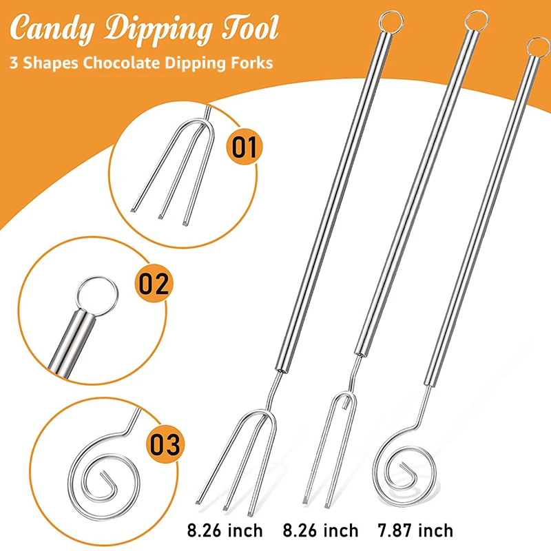 4-Piece Chocolate Dipping Set, Fondue Fork, Spear, Slotted Spoon for Handmade Chocolate Candy Pralines