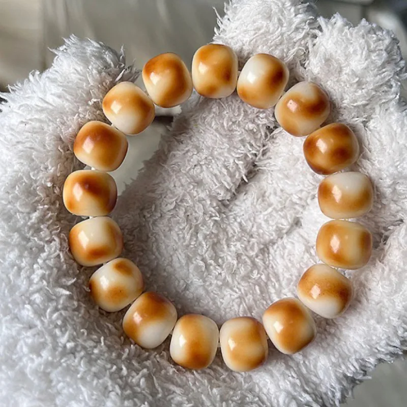- tiger skin cheese root bracelet, charcoal-burned small rice cake bodhi