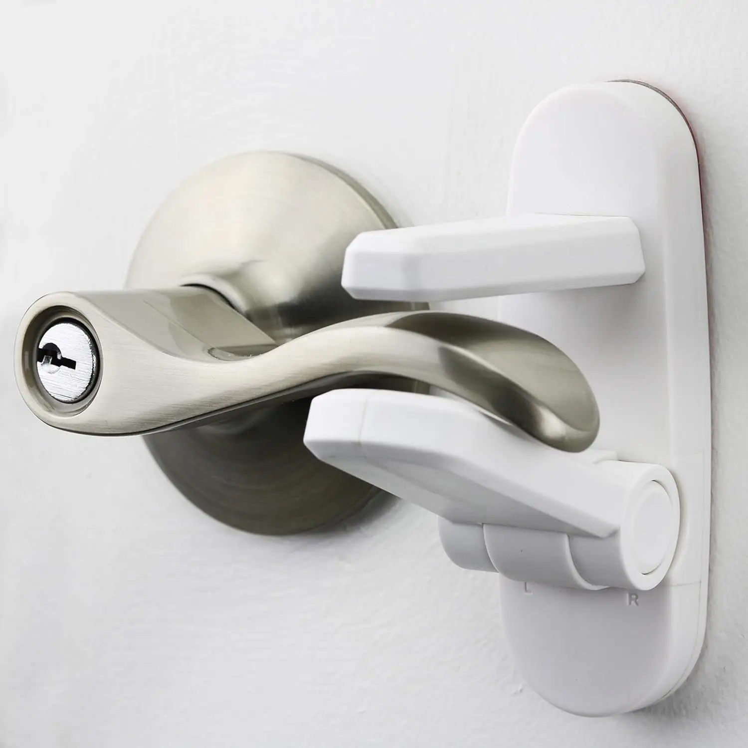

3-Pack Door Lever Locks for Toddler Safety, Easy One-Hand Operation, Durable ABS with Adhesive Backing