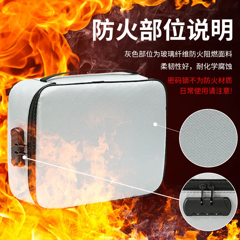Lockable Multi Layer Document Storage Pouch with Combination Lock, Heat Resistant Glass Fiber Fabric Card Holder Organizer for