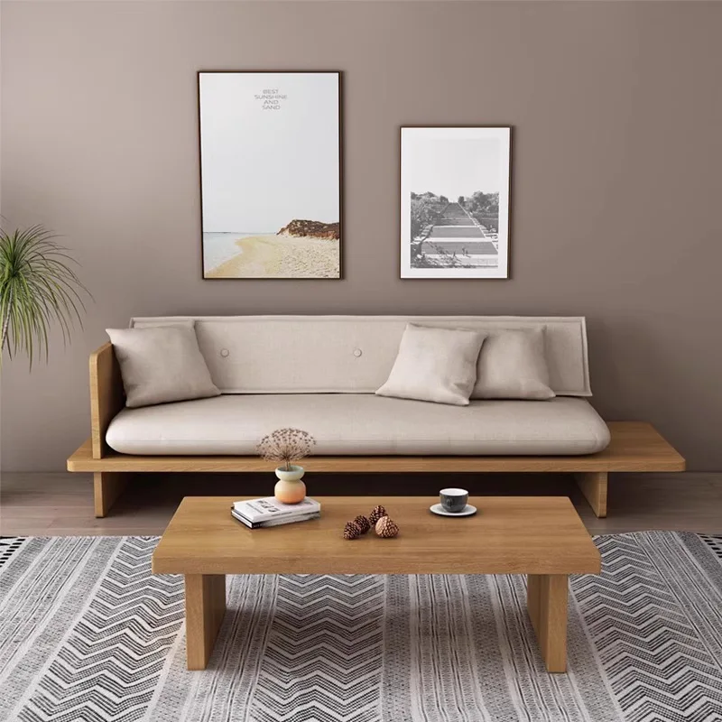 -style solid wood sofa with drawers wooden removable and washable -style small apartment sofa chair