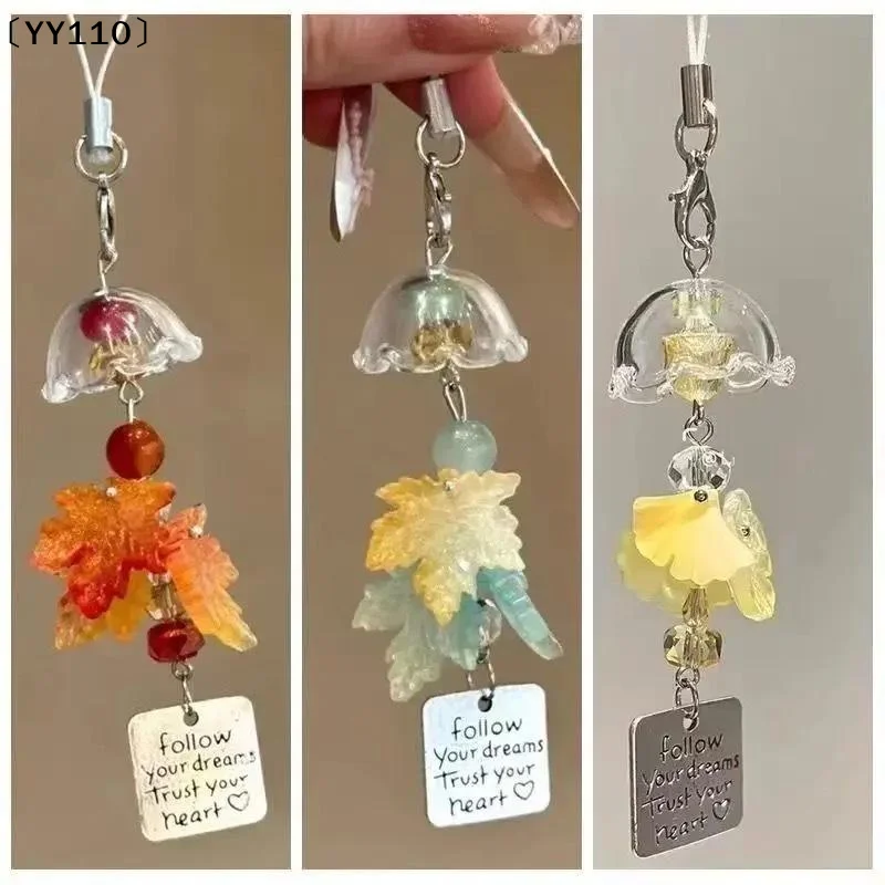 1Pcs Transparent Jellyfish Flower Ginkgo Hanging Charms Wind Chime Craft With Inspirational Tag For Phone Backpack Decor〔YY110〕