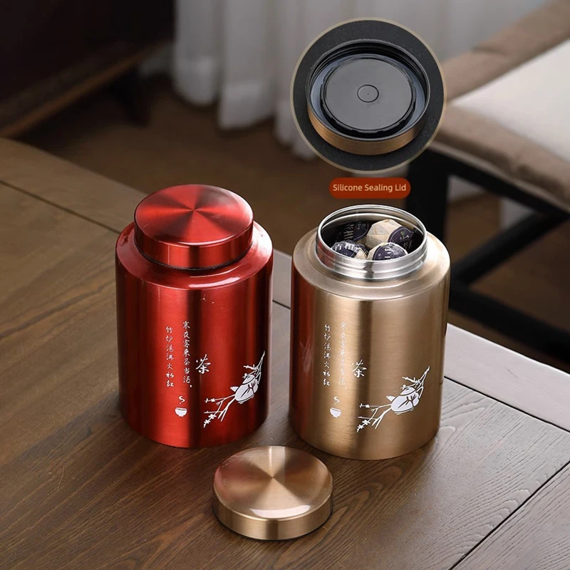 Food Grade 201 Stainless Steel Anti-Moisture Tea Canister - Airtight Storage Container for Tea Leaves, Herbs, Spices
