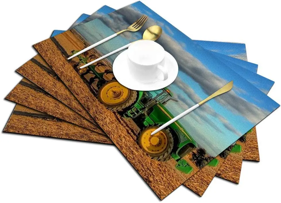 Old Tractor Placemats Set of 4, Cool Old Tractor On Farm Placemats Heat Resistant for Dining Table Non-Slip 18x12 Inches