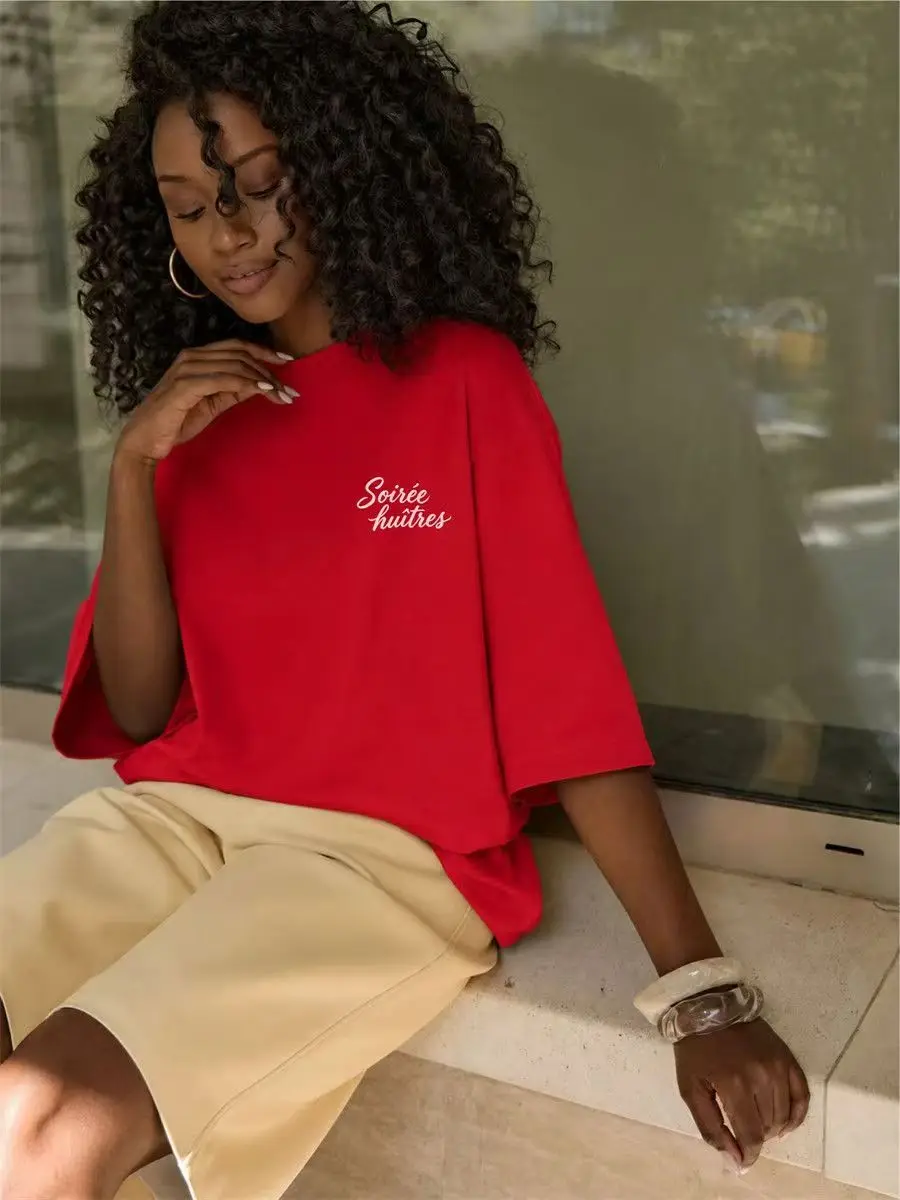 American Style Personalized Fashionable Lady All-match Graphic T Shirt Women Clothes Seafood Oyster Printing Cotton Casual Tops