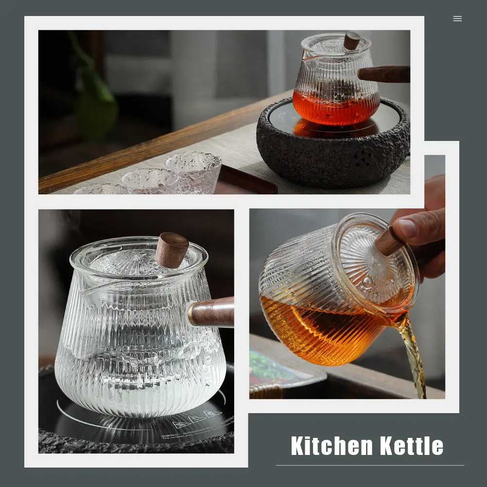 

1Pcs Glass Kettle with Ergonomic Handle Stovetop Safe Tea Steamer Pot for Loose Leaf Blooming Tea Household Use