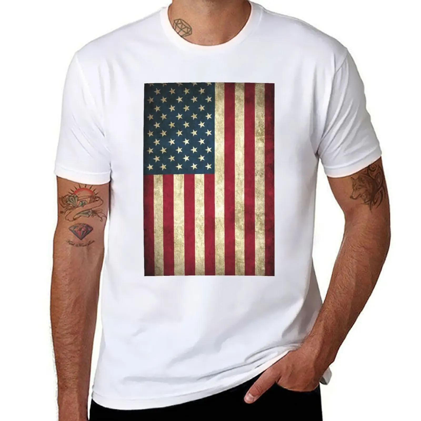 

Weathered American Flag T-Shirt cotton t shirts man 100% t shirts for man slim fit T-Shirt