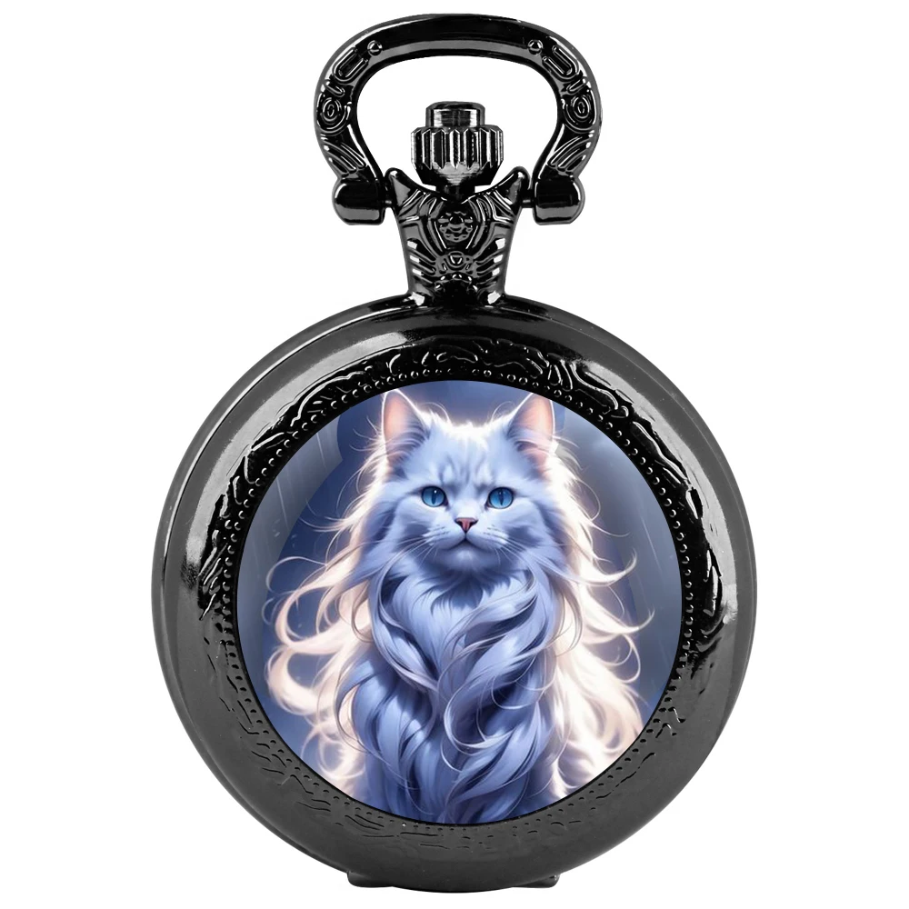 Cute Cartoon Cat Design Quartz Pocket Watch for Women Men Kids Pocket&Fob Chain Watches Jewelry Gifts