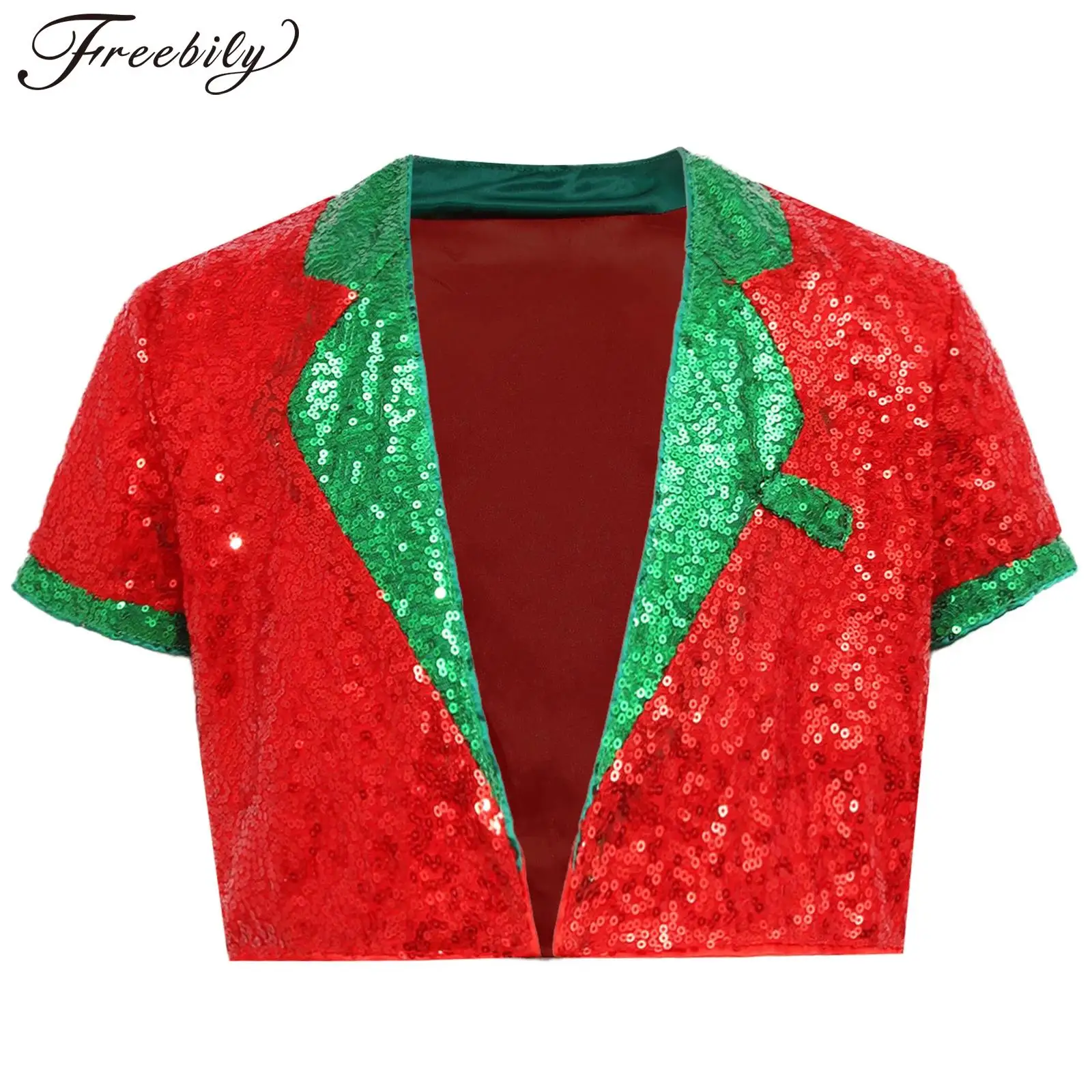 Kids Shiny Sequins Vest Waistcoat Christmas Santa Elf Costume Halloween Carnival Theme Party Fancy Dress Jazz Disco Dance Top